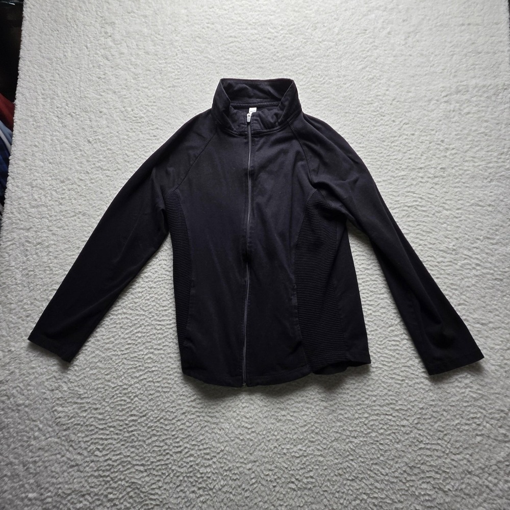 Vogo Jacket Womens XL Black Knit Full Zip Ribbed Side Panels Stretch Pockets